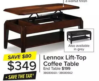 Leon's Lennox lift-top coffee table | end table offer