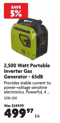 Home Hardware 2,500 watt portable inverter gas generator - 65db offer