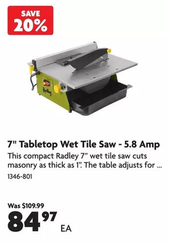 Home Hardware 7 tabletop wet tile saw - 5.8 amp offer