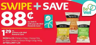 Rexall Nosh & co. potato chips, cheese stix or sour cream & onion rings offer