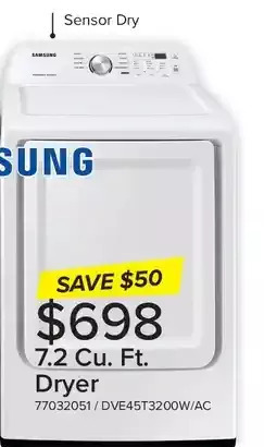 Leon's Samsung 7.2 cu. ft. dryer offer