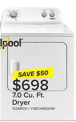 Leon's Whirlpool 7.0 cu. ft. dryer offer