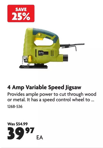 Home Hardware 4 amp variable speed jigsaw offer