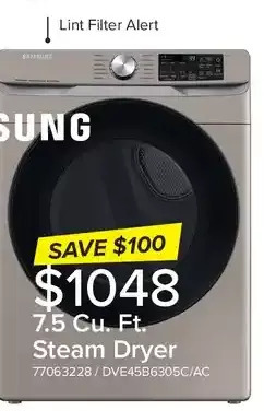 Leon's Samsung 7.5 cu. ft. steam dryer offer