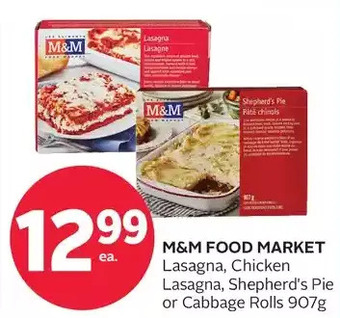 Rexall M&m food market lasagna, chicken lasagna, shepherd's pie or cabbage rolls offer