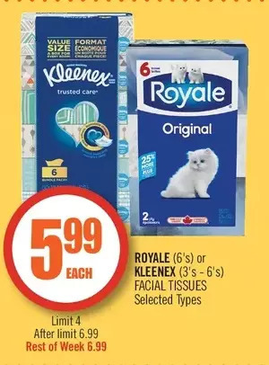 Shoppers Drug Mart Royale or kleenex facial tissues offer
