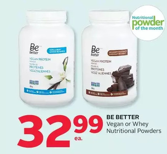 Rexall Be better vegan or whey nutritional powders offer