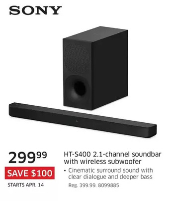 The Source Sony ht-s400 2.1-channel soundbar with wireless subwoofer offer