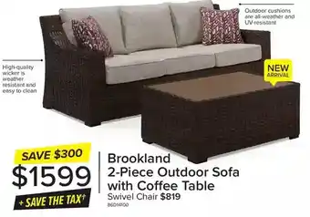 Leon's Brookland 2-piece outdoor sofa with coffee table | swivel chair offer