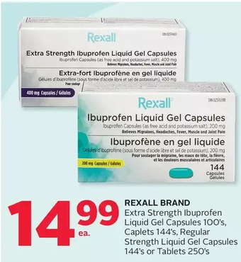Rexall Rexall brand extra strength ibuprofen liquid gel capsules, caplets, regular strength liquid gel capsules or tablets offer