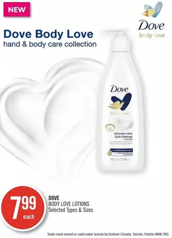 Shoppers Drug Mart Dove body love lotions offer