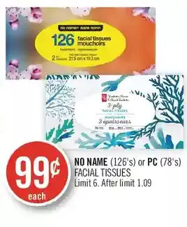 Shoppers Drug Mart No name or pc facial tissues offer