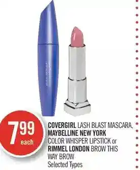 Shoppers Drug Mart Covergirl lash blast mascara, maybelline new york color whisper lipstick or rimmel london brow this way brow offer