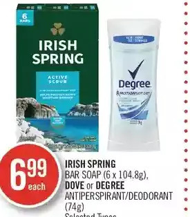 Shoppers Drug Mart Irish spring bar soap, dove or degree antiperspirant/deodorant offer