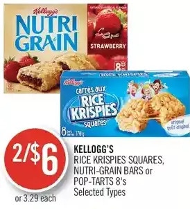 Shoppers Drug Mart Kellogg's rice krispies squares, nutri-grain bars or pop-tarts offer