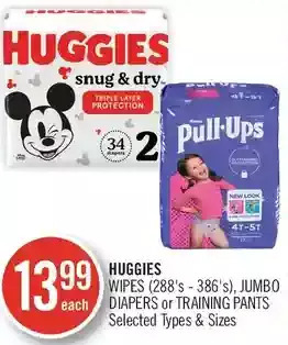 Shoppers Drug Mart Huggies wipes, jumbo diapers or training pants offer