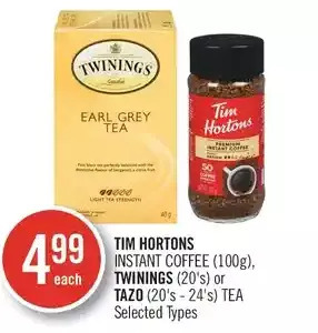 Shoppers Drug Mart Tim hortons instant coffee, twinings or tazo tea offer