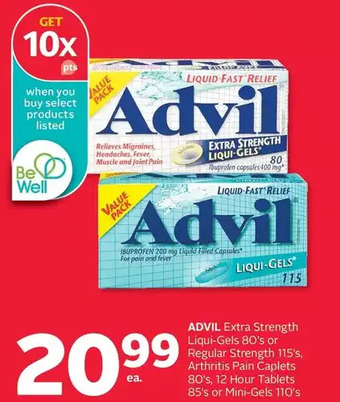 Rexall Advil extra strength liqui-gels or regular strength, arthritis pain caplets, 12 hour tablets or mini-gels offer