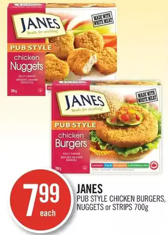 Shoppers Drug Mart Janes pub style chicken burgers, nuggets or strips offer