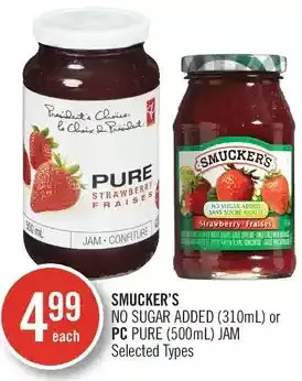 Shoppers Drug Mart Smucker's no sugar added or pc pure jam offer