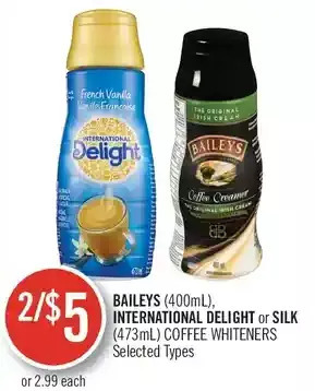 Shoppers Drug Mart Baileys, international delight or silk coffee whiteners offer