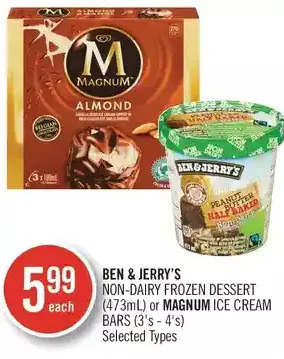 Shoppers Drug Mart Ben & jerry's non-dairy frozen dessert or magnum ice cream bars offer