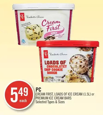 Shoppers Drug Mart Pc cream first, loads of ice cream or premium ice cream bars offer
