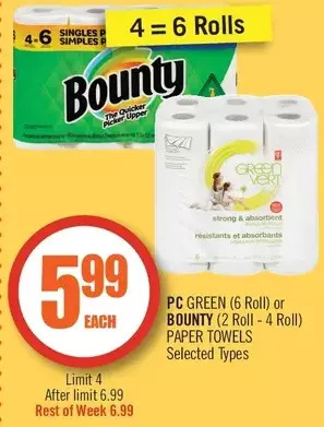 Shoppers Drug Mart Pc green or bounty paper towels offer