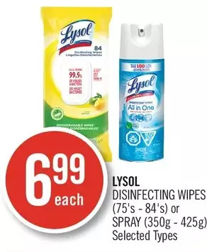 Shoppers Drug Mart Lysol disinfecting wipes or spray offer
