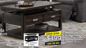 Leon's Manila lift-top coffee table | end table | chairside table offer