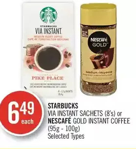 Shoppers Drug Mart Starbucks via instant sachets or nescafé gold instant coffee offer