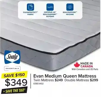 Leon's Sealy evan medium queen mattress | twin mattress | double mattress offer