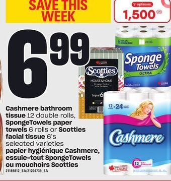 Independent City Market Papier hygiénique cashmere, 12 double rolls, essuie-tout spongetowels, 6 rolls ou mouchoirs scotties, 6's offer