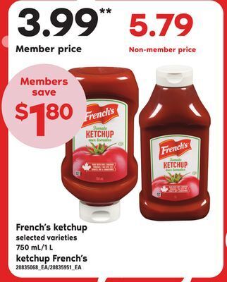 Independent City Market Ketchup french's, 750 ml/1 l offer