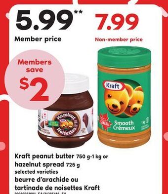 Independent City Market Beurre d'arachide, 750 g-1 kg ou tartinade de noisettes kraft, 725 g offer