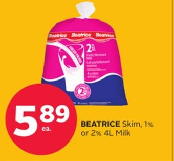 Rexall Beatrice skim, 1% or 2% 4l milk offer