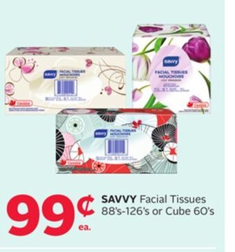 Rexall Savvy facial tissues 88' s-126' s or cube 60' s offer