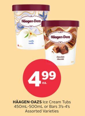 Rexall Häagen-dazs ice cream tubs 450ml-500ml or bars 3' s-4' s offer