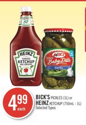 Shoppers Drug Mart Bick's pickles (1l) or heinz ketchup (750ml - 1l) offer