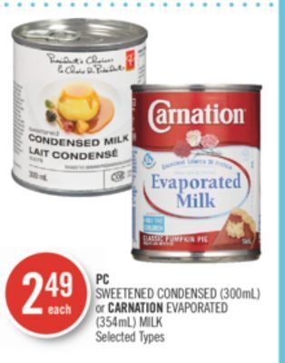 Shoppers Drug Mart Pc sweetened condensed (300ml) or carnation evaporated (354ml) milk offer