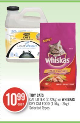 Shoppers Drug Mart Tidy cats cat litter (2.72kg) or whiskas dry cat food (1.5kg - 2kg) offer