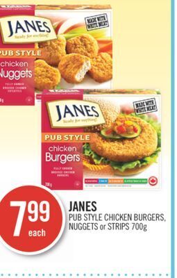 Shoppers Drug Mart Janes pub style chicken burgers, nuggets or strips 700g offer