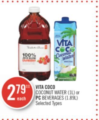 Shoppers Drug Mart Vita coco coconut water (1l) or pc beverages (1.89l) offer