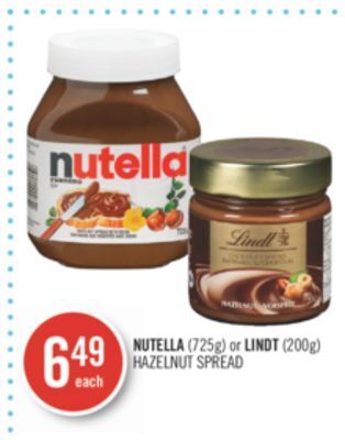 Shoppers Drug Mart Nutella (725g) or lindt (200g) hazelnut spread offer