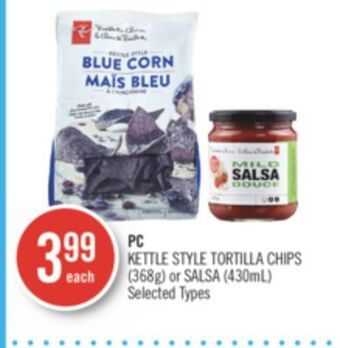 Shoppers Drug Mart Pc kettle style tortilla chips (368g) or salsa (430ml) offer