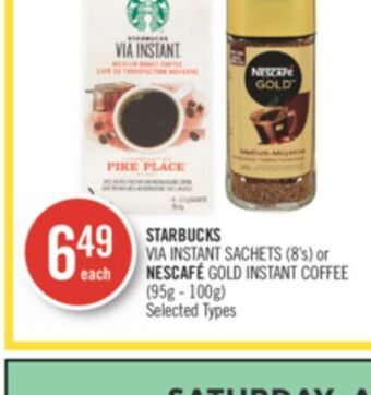 Shoppers Drug Mart Starbucks via instant sachets (8's) or nescafe gold instant coffee offer