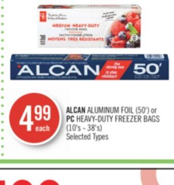 Shoppers Drug Mart Alcan aluminum foil (50') or pc heavy-duty freezer bags (10's - 38's) offer