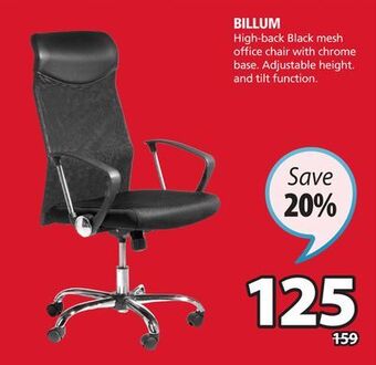 JYSK Billum high-back black mesh office chair with chrome base offer