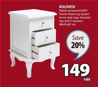 JYSK Kulovesi 3-drawer nightstand offer