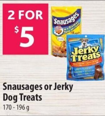 Co-op Snausages or Jerky Dog Treats 170 - 196g offer